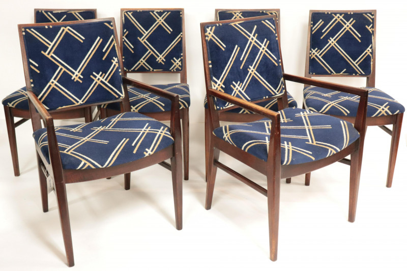 Set of 6 John Stuart Modern Walnut Dining Chairs