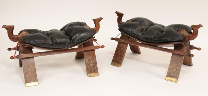 Pr Middle Eastern Camphor Camel Benches, c.1950