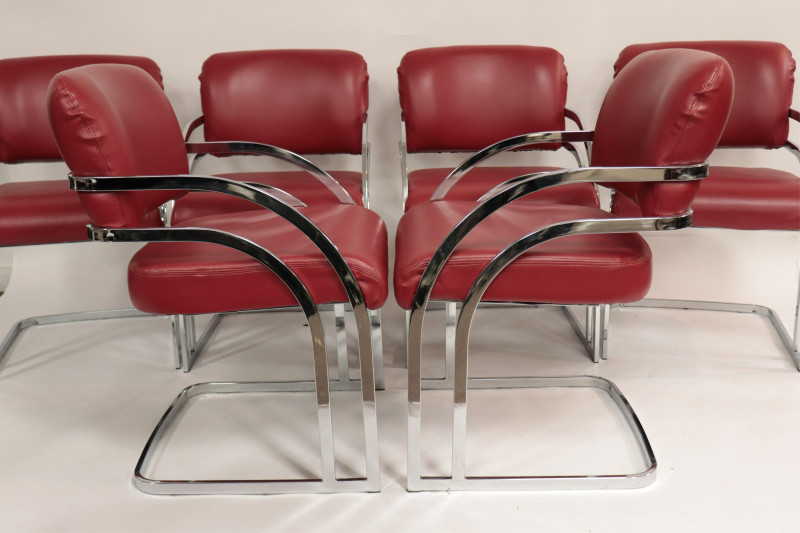 6 Pace Red Leather & Chrome Armchairs, c.1980