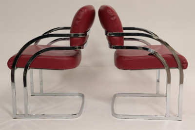 6 Pace Red Leather & Chrome Armchairs, c.1980