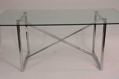 Image for Lot Contemporary Chrome & Glass Dining Table