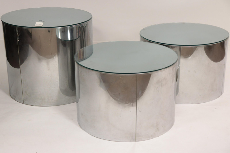 Set of 3 Chrome Drum Tables