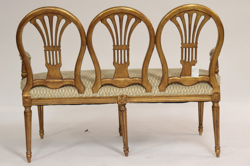 Louis XVI Style Giltwood Triple Chair Back Settee