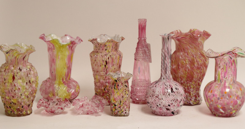 10 Clichy Mottled Glass Vases & Bowls, 1930