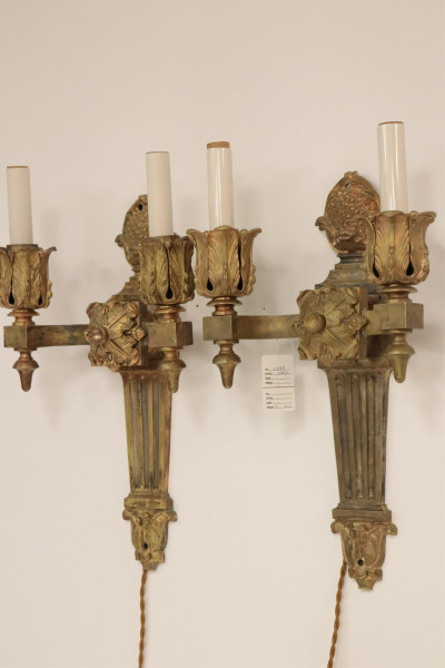 Louis XVI Style Foliate Cast Brass 2-Light Sconces