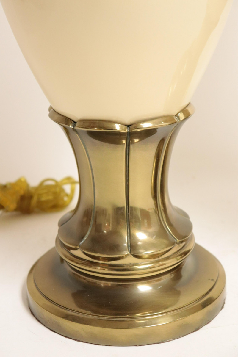 Pr Mid Century Stiffel Cream Ceramic & Brass Lamps - Capsule Auctions