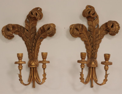 Image for Lot George III Style Painted Prince of Wales Sconces