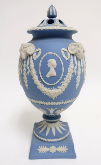Image for Lot Wedgwood Blue Jasperware Vase, Frank Brookes