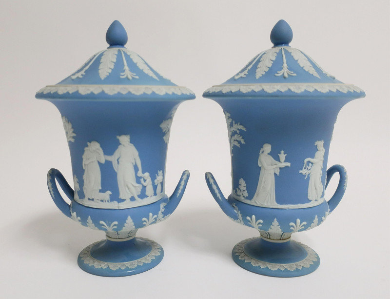 Pair Wedgwood Light Blue Ground Jasper Dip Vases
