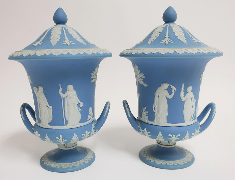Pair Wedgwood Light Blue Ground Jasper Dip Vases