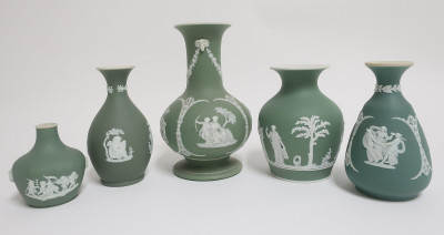 Image for Lot 5 Wedgwood Green Jasper Dip Vases