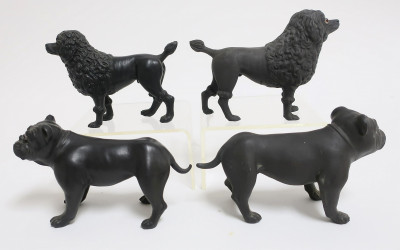 4 Wedgwood Black Basalt Dogs, Poodles & Bulldogs