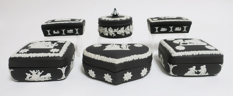 6 Black Basalt Wedgwood Boxes