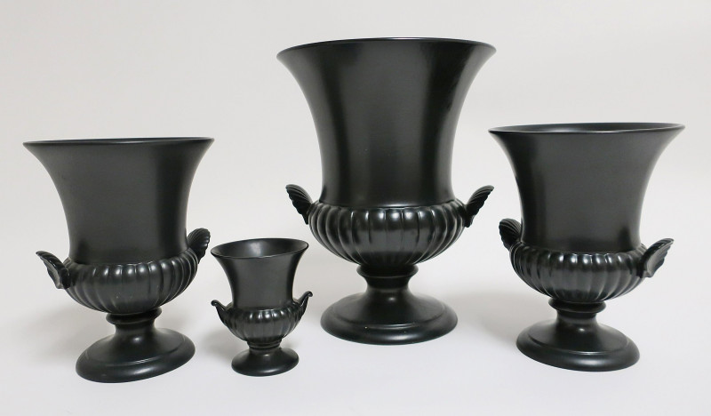 4 Wedgwood Black Glazed Campagna Shaped Urns