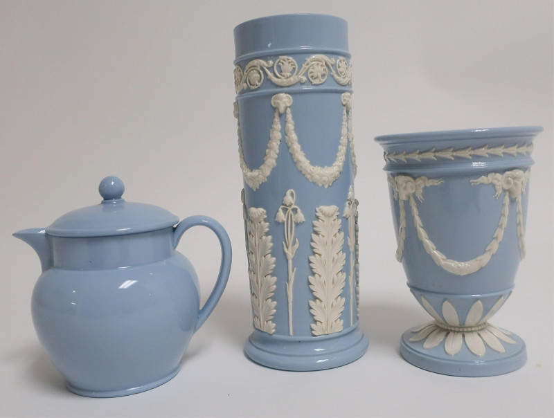 3 High Glaze Wedgwood Light Blue Covered Vases