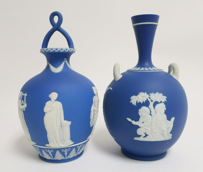 Image for Lot 2 Wedgwood Dark Blue Japer Dip Vases
