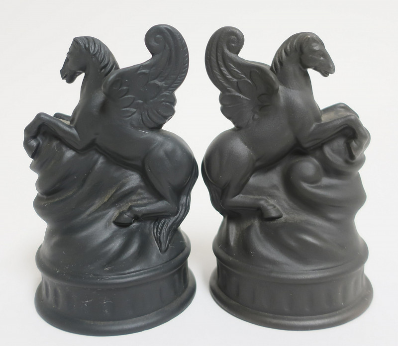 Pair Wedgwood Black Basalt Pegasus Figures