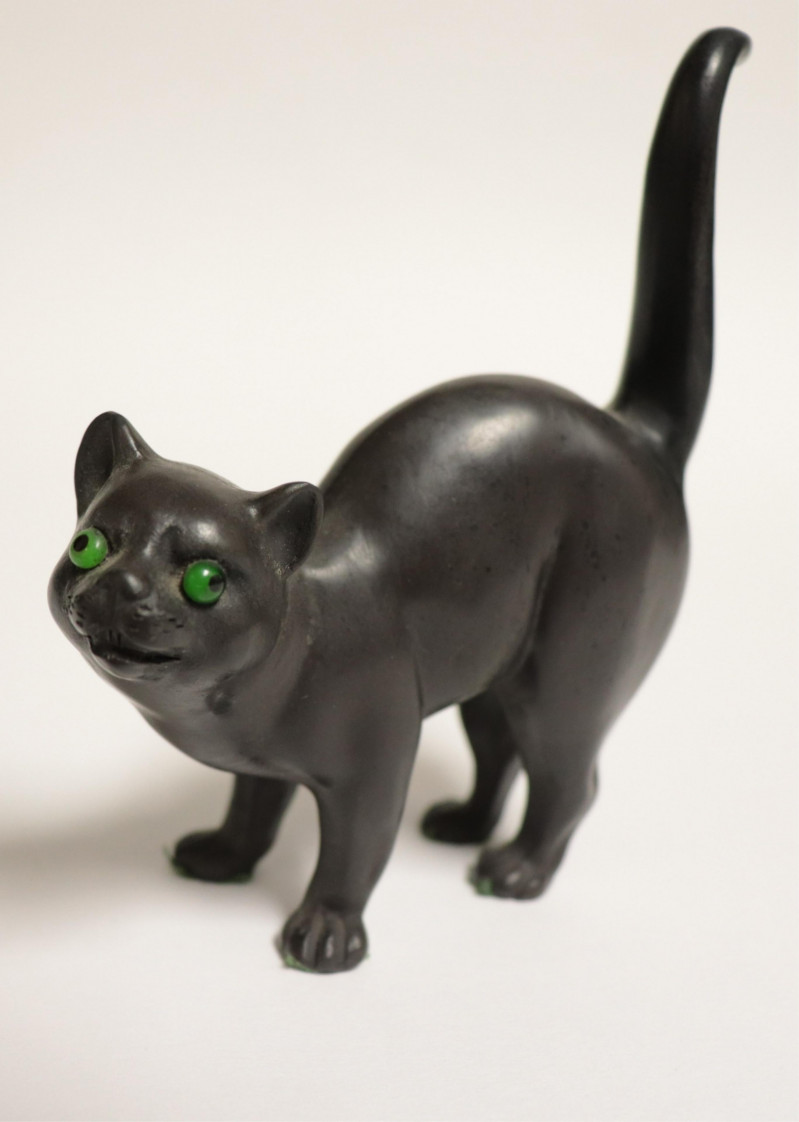 Wedgwood Black Basalt Cat with Glass Eyes