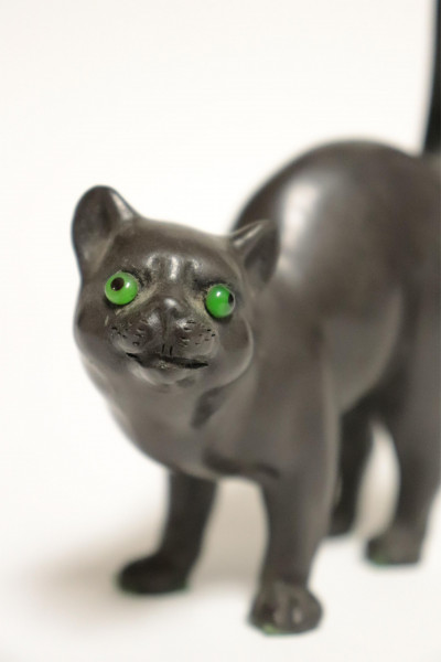 Wedgwood Black Basalt Cat with Glass Eyes