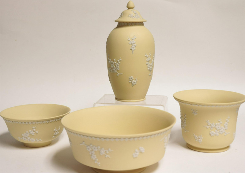 4 Wedgwood Yellow Jasperware Bowls & Vases