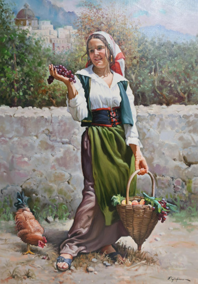 Image for Lot F. A. Giugliano - Girl with Fruit Basket & Hen