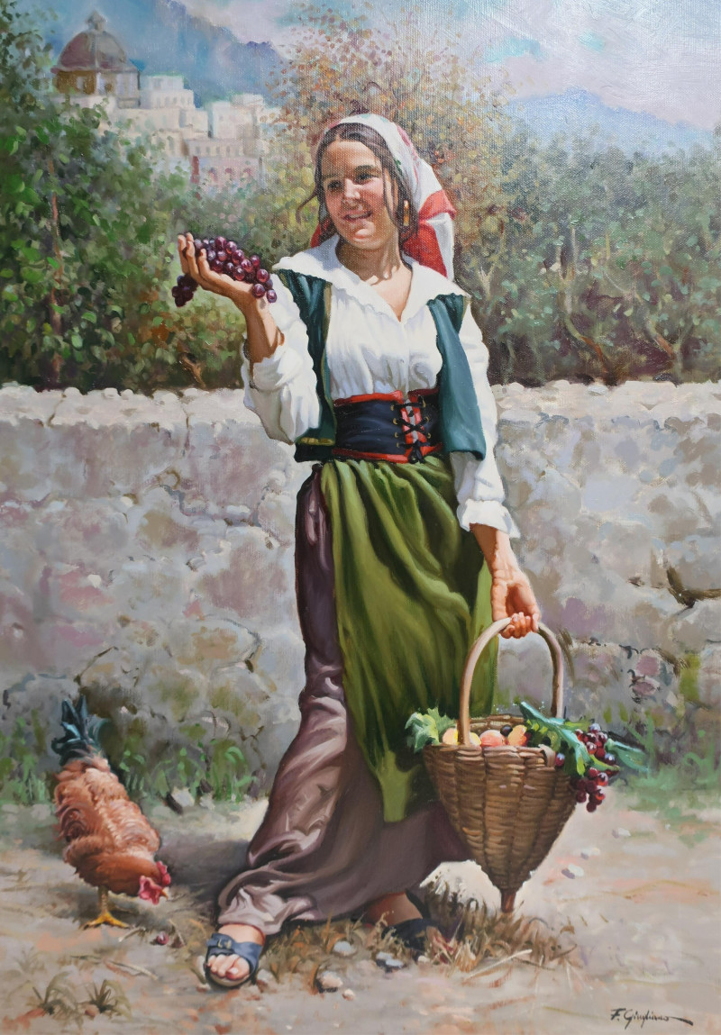 F. A. Giugliano - Girl with Fruit Basket & Hen