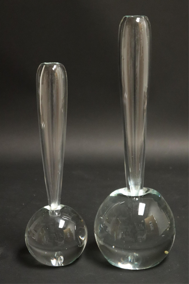 Two Clear Art Glass Bud Vases
