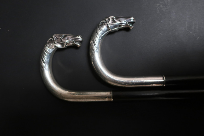 2 Wooden & Sterling Horse Head Canes