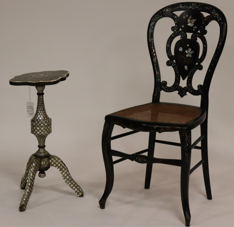 Inlaid Indo-Persian Table and a Side Chair