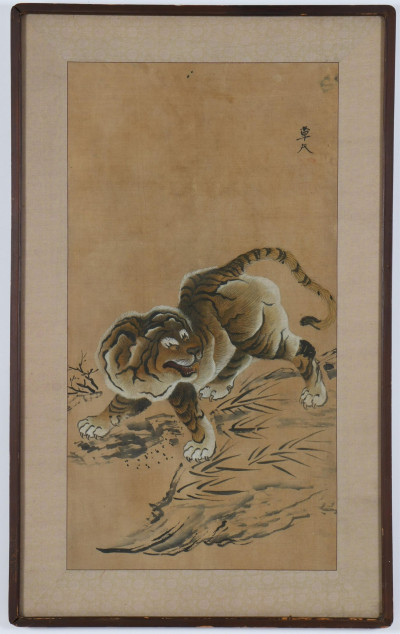 Image for Lot Style of Muqi, Tiger in Bamboo silk painted scroll