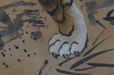 Style of Muqi, Tiger in Bamboo silk painted scroll