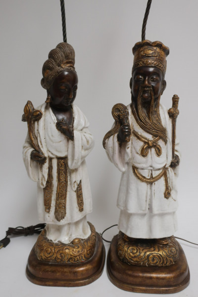 Pair of Chinese Style Figural Ceramic Lamps