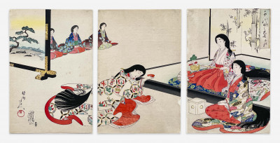 Image for Lot Toyohara Chikanobu - Paying Respect, Triptych