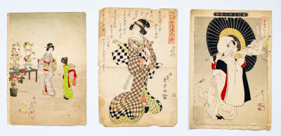 5 Japanese Woodblock Prints of Various Beauties, including Yoshitoshi
