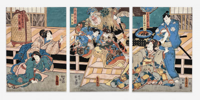 Image for Lot Utagawa Kunisada - Theater Scene, Triptych