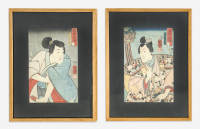 Image for Lot Utagawa Kuniyoshi - Two Portraits of a Samurai and Geisha