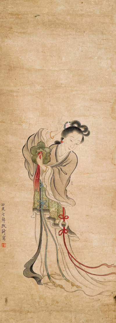 Chinese Hanging Scroll, Ink and Colors on Paper, Portrait of a Beauty