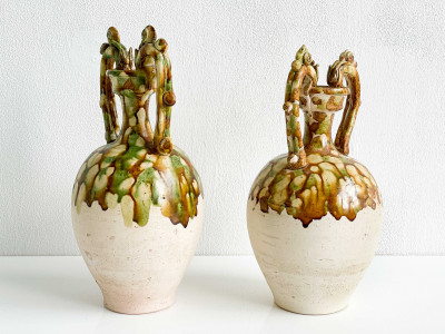 2 Chinese Tang Style Sancai-Glazed Pottery Vases