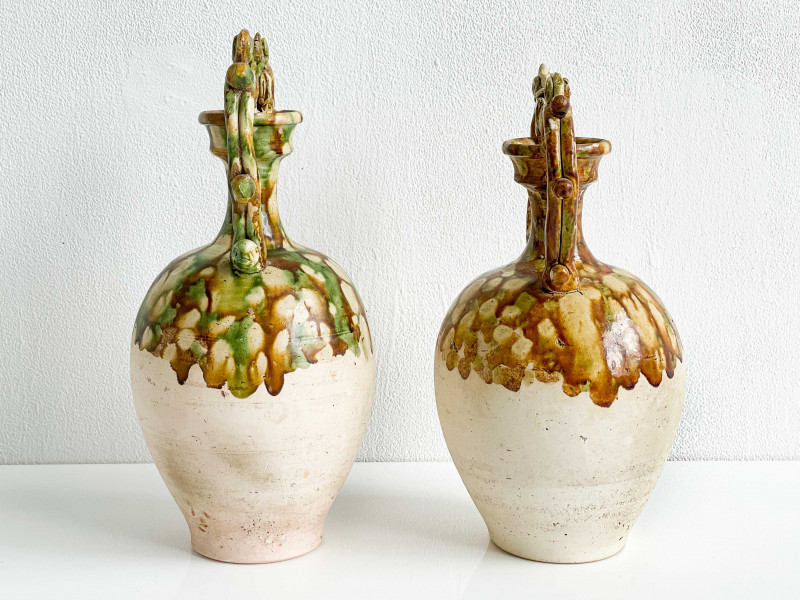 2 Chinese Tang Style Sancai-Glazed Pottery Vases