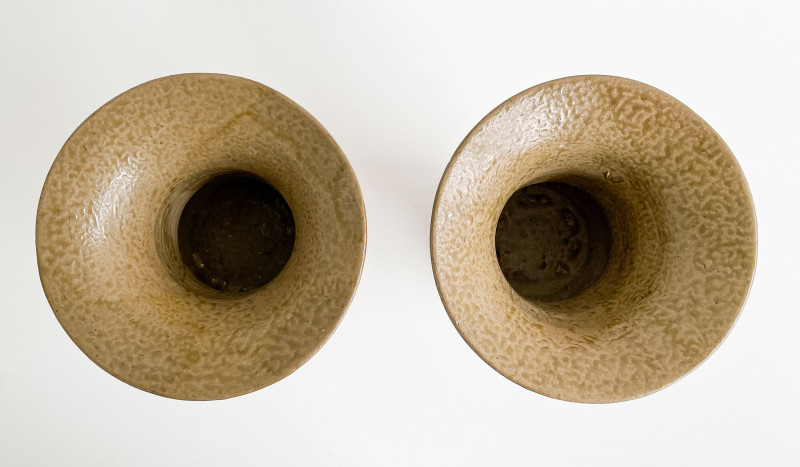 Pair Chinese Ash Glazed Zun Form Ceramic Vases