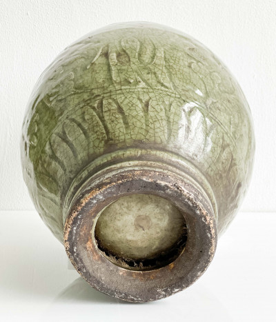 Pair of Chinese Ming Style Celadon Glazed Ceramic Vases