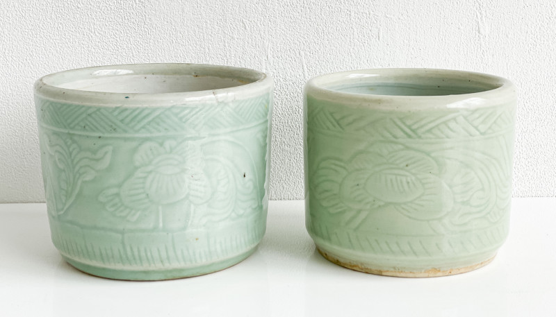2 Chinese Celadon Glazed Brush Pots
