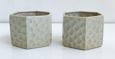 Image for Lot Pair of Japanese Hexagonal Glazed Ceramic Vessels