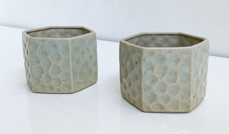 Pair of Japanese Hexagonal Glazed Ceramic Vessels