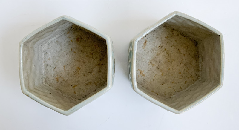Pair of Japanese Hexagonal Glazed Ceramic Vessels