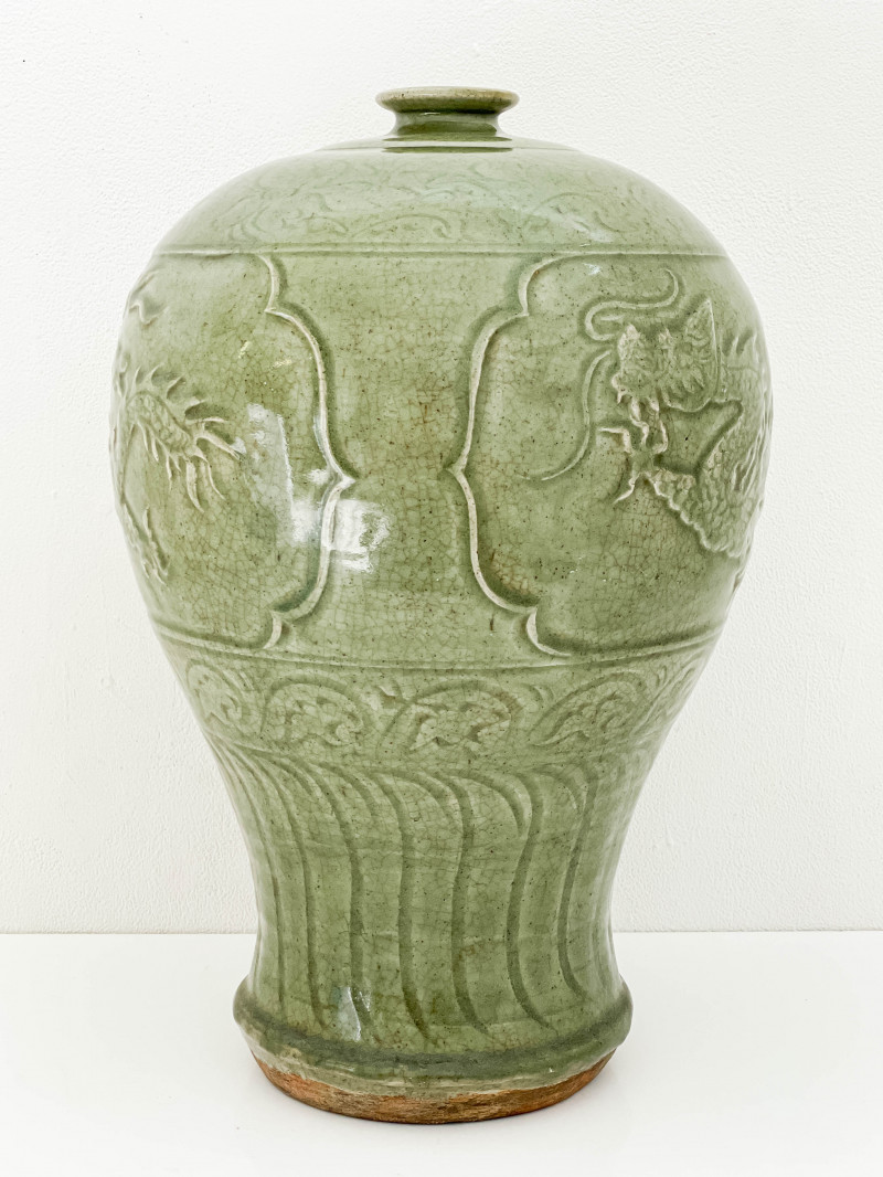 Chinese Celadon Glazed Ceramic Meiping Vase