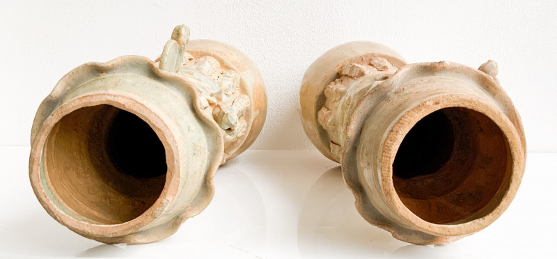Pair of Chinese Qingbai Ceramic Funerary Jars and Covers