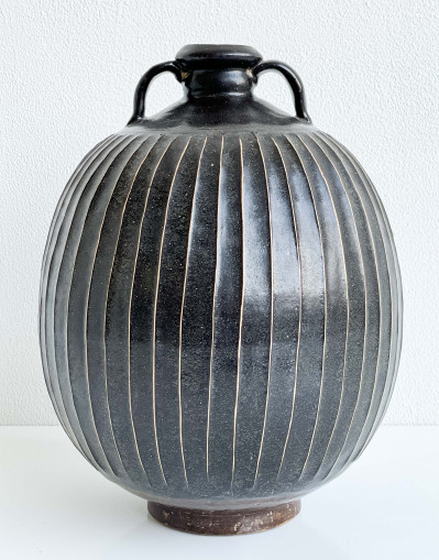 Image for Lot Chinese Henan Black Glazed Ceramic Ribbed Jar