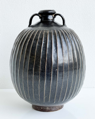 Chinese Henan Black Glazed Ceramic Ribbed Jar