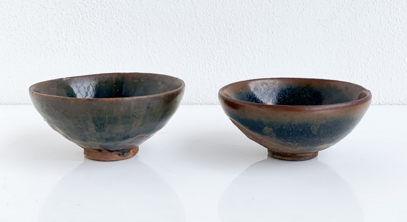 2 Chinese Black Glazed Tea Bowls